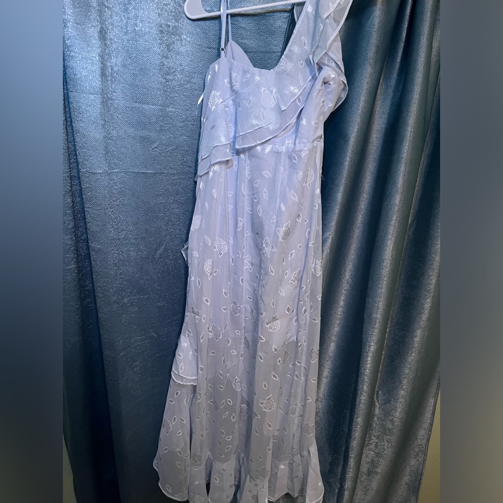 Lulu’s Forever Be Light Blue Floral Jacquard Ruffled Maxi Dress